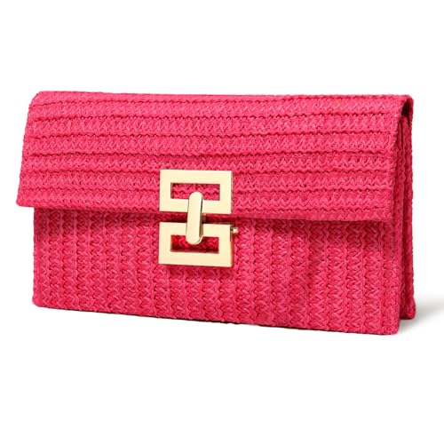 LUOFMISS Straw Clutch Purse Crossbody Bag for Women Designer Evening Handbag Casual Summer Beach Straw Shoulder Bag - Image 1