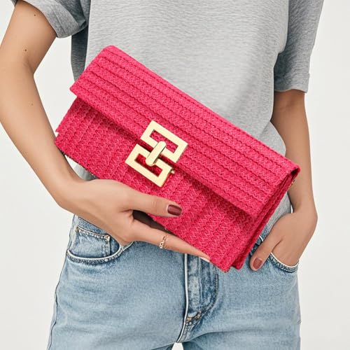 LUOFMISS Straw Clutch Purse Crossbody Bag for Women Designer Evening Handbag Casual Summer Beach Straw Shoulder Bag - Image 4