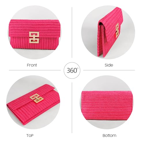 LUOFMISS Straw Clutch Purse Crossbody Bag for Women Designer Evening Handbag Casual Summer Beach Straw Shoulder Bag - Image 3