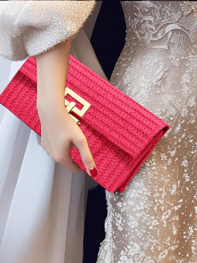 LUOFMISS Straw Clutch Purse Crossbody Bag for Women Designer Evening Handbag Casual Summer Beach Straw Shoulder Bag - Image 5