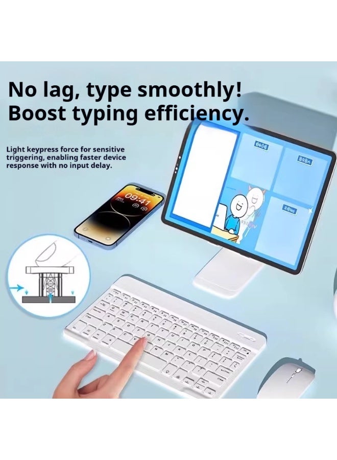 كومبو لوحة مفاتيح و ماوس لاسلكي بلوتوث أبيض مع نقش ليزر عربي – لوحة مفاتيح نحيفة وهادئة، بدون إضاءة خلفية، متوافقة مع أجهزة متعددة - Image 5