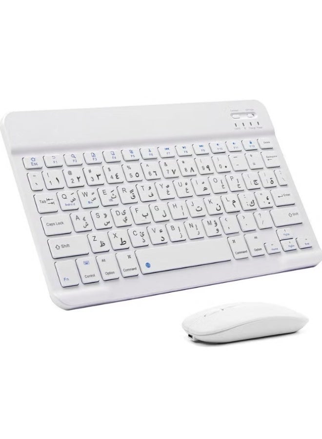 White Wireless Bluetooth Keyboard & Mouse Combo with Arabic Laser Engraving – Ultra-Slim Silent Keyboard, No Backlight, Multi-Device Compatible for iOS/Android/Windows - Image 1