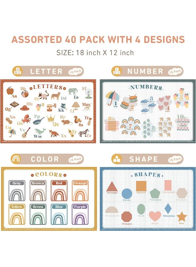 بيبي باي Disposable Placemats for Baby, 40 Pack Sticky Toddler Placemat for Restaurants, Dining Table, Party, Travel, 12 x 18 with 4 Designs - Image 3