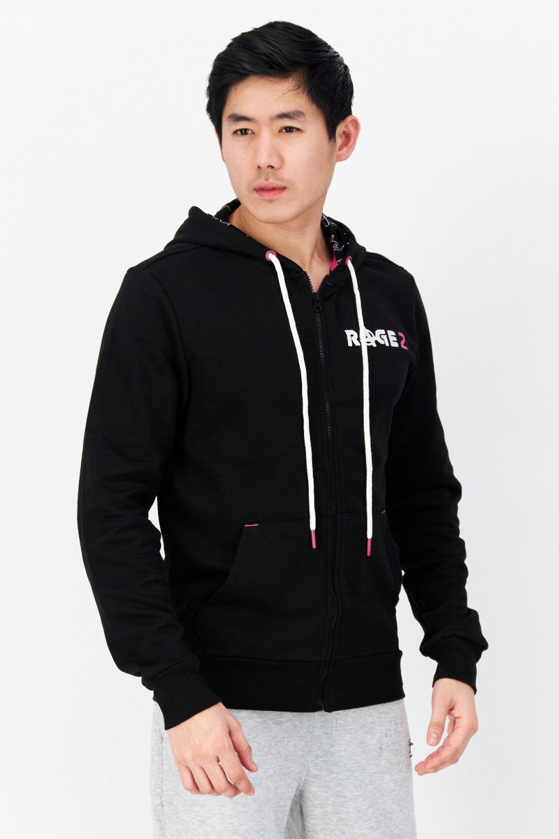 DIFUZED Men Hooded Plain Long Sleeves Sweatshirt, Black - Image 1