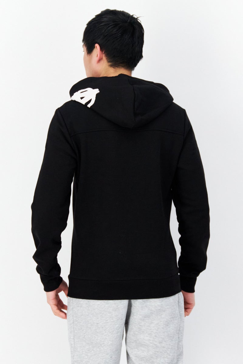 DIFUZED Men Hooded Plain Long Sleeves Sweatshirt, Black - Image 2