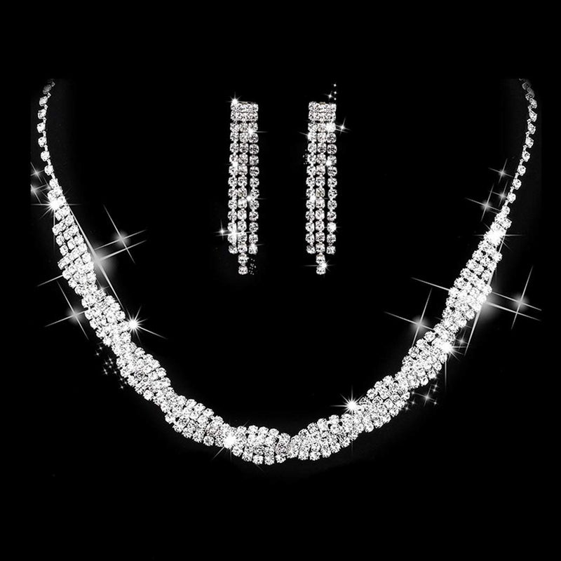 Unicra Wedding Jewelry Sets Silver Rhinestone Necklace Earrings Sets Prom Jewelry Accessories for Women and Brides - Image 3
