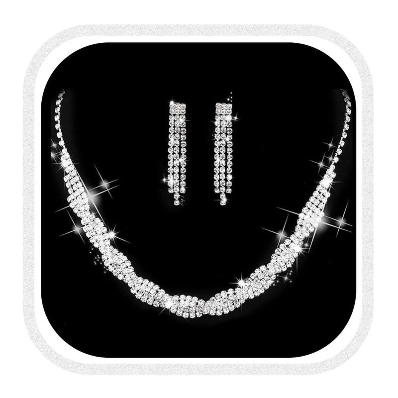 Unicra Wedding Jewelry Sets Silver Rhinestone Necklace Earrings Sets Prom Jewelry Accessories for Women and Brides - Image 1