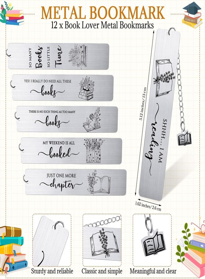 Skyygemm 12 Pcs Book Lovers Gift for Her Him Metal Bookmarks 6 Styles Library Reading Bookmarks Book Club Gift Ideas for Students Senior College - Image 2
