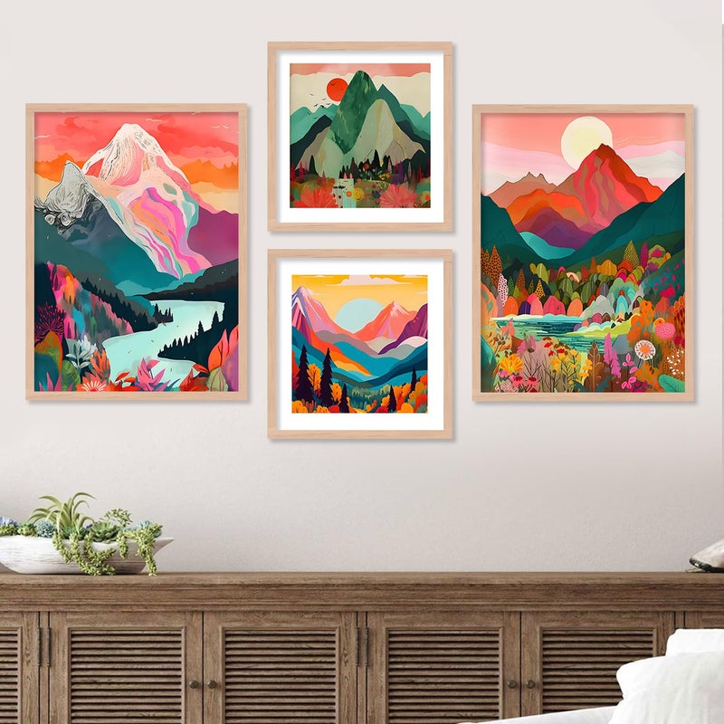 walllane Abstract Mountain Art Painting For Living Room Bedroom Office Mountain Painting With Frame Painting For Wall Decoration 10 Inch x 13 Inch Set 4 Cate 021