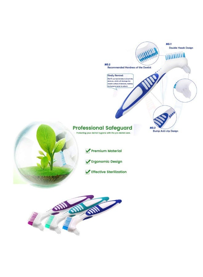 4 Pcs Denture Cleaning Brush with Multi-Layered Soft Bristles and Dual Angled Head for False Teeth Care - Image 3