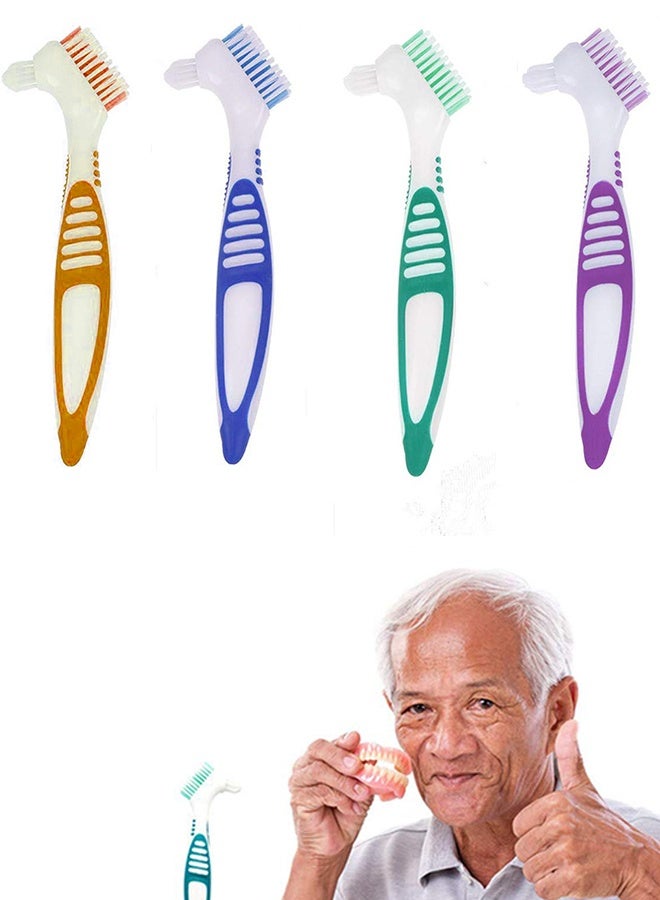 4 Pcs Denture Cleaning Brush with Multi-Layered Soft Bristles and Dual Angled Head for False Teeth Care - Image 1
