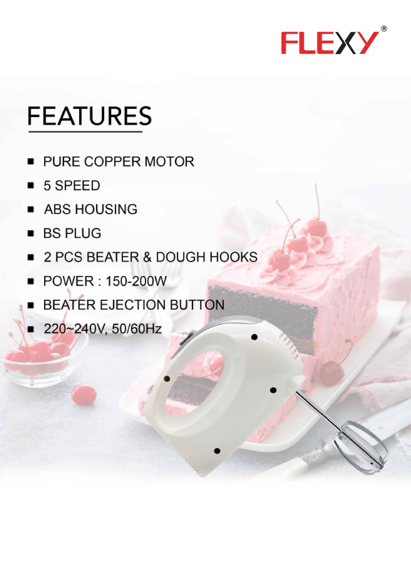 Flexy - FLEXY Turbo 5-Speed 200W Hand Mixer with 2 Beaters and 2 Dough Hooks. 2 Years Warranty. Mix like a pro. - Image 1