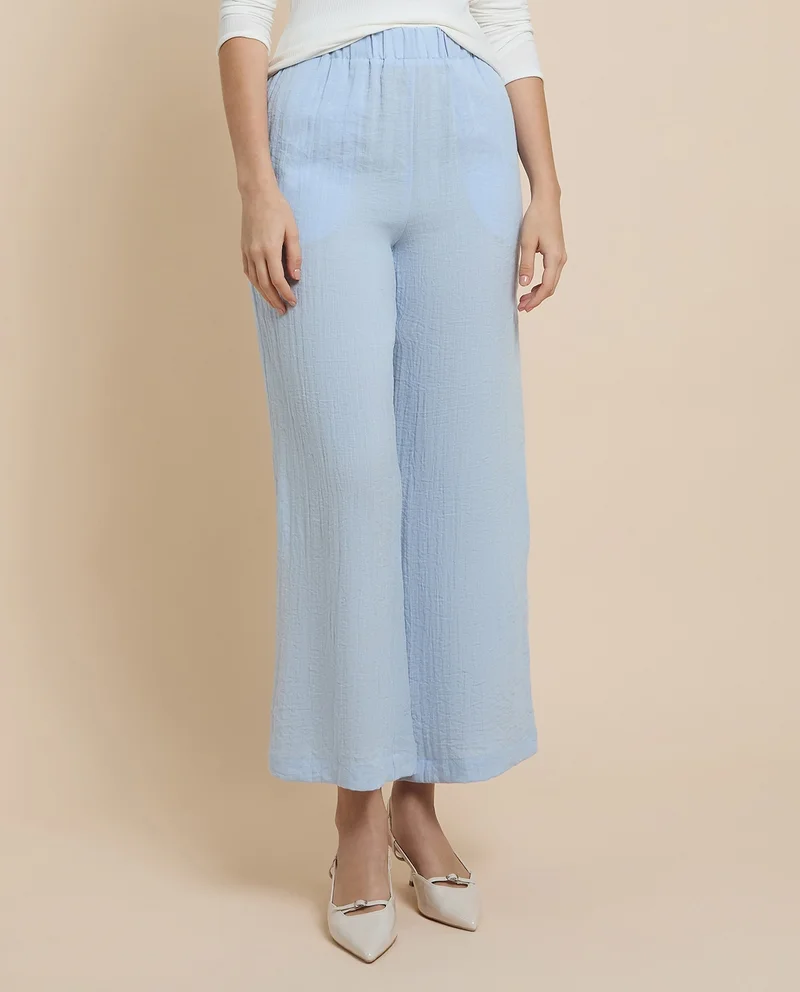أر أند بي Solid Wide Leg Pants with Elastic Waist