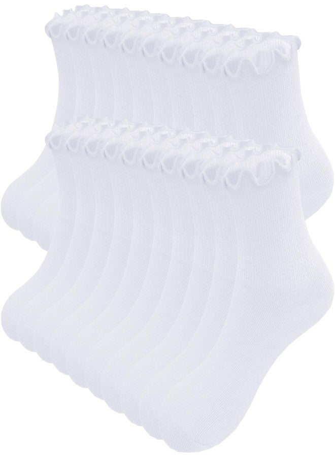 Bemeol Girls Ruffle Socks 10 Pairs Ruffle Socks for Girls Kids 4-6 6-8 8-10 Years Old Uniform School Frilly Dress Cotton Crew Sock(6-8 Years) - Image 1