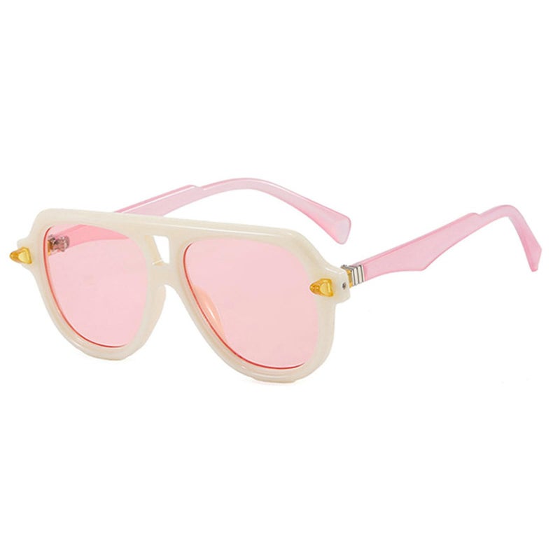 willochra Retro Double Bridges Pilot Men Rivets Sunglasses Fashion Clear Gradient Shades UV400 Women Punk Sun Glasses (pink) - Image 2