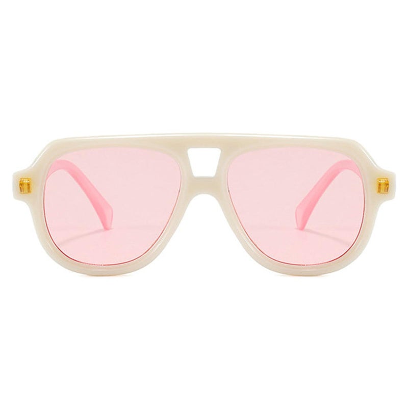 willochra Retro Double Bridges Pilot Men Rivets Sunglasses Fashion Clear Gradient Shades UV400 Women Punk Sun Glasses (pink) - Image 1