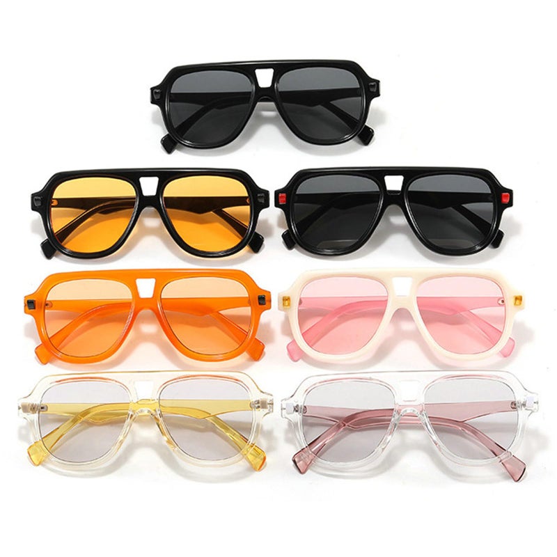 willochra Retro Double Bridges Pilot Men Rivets Sunglasses Fashion Clear Gradient Shades UV400 Women Punk Sun Glasses (pink) - Image 5