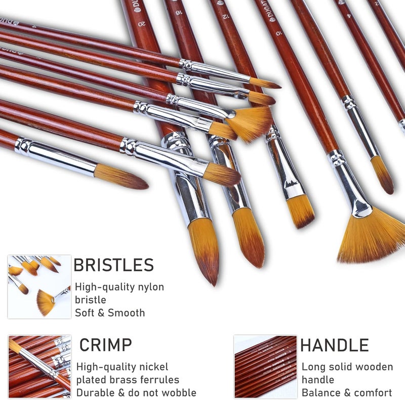 DUGATO Artist Paint Brush Set 13pcs, Long Handle Oil Acrylic Paint Brushes, Watercolor Brush Set for Body, Face, Rock, Canvas Drawing Art Crafts - Image 2