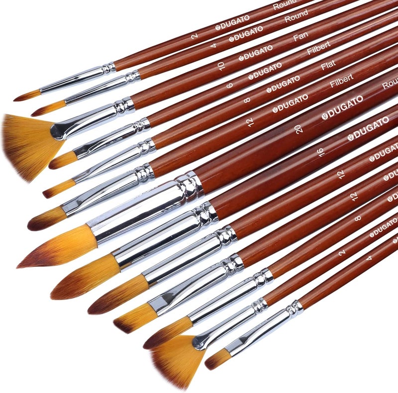 DUGATO Artist Paint Brush Set 13pcs, Long Handle Oil Acrylic Paint Brushes, Watercolor Brush Set for Body, Face, Rock, Canvas Drawing Art Crafts - Image 1