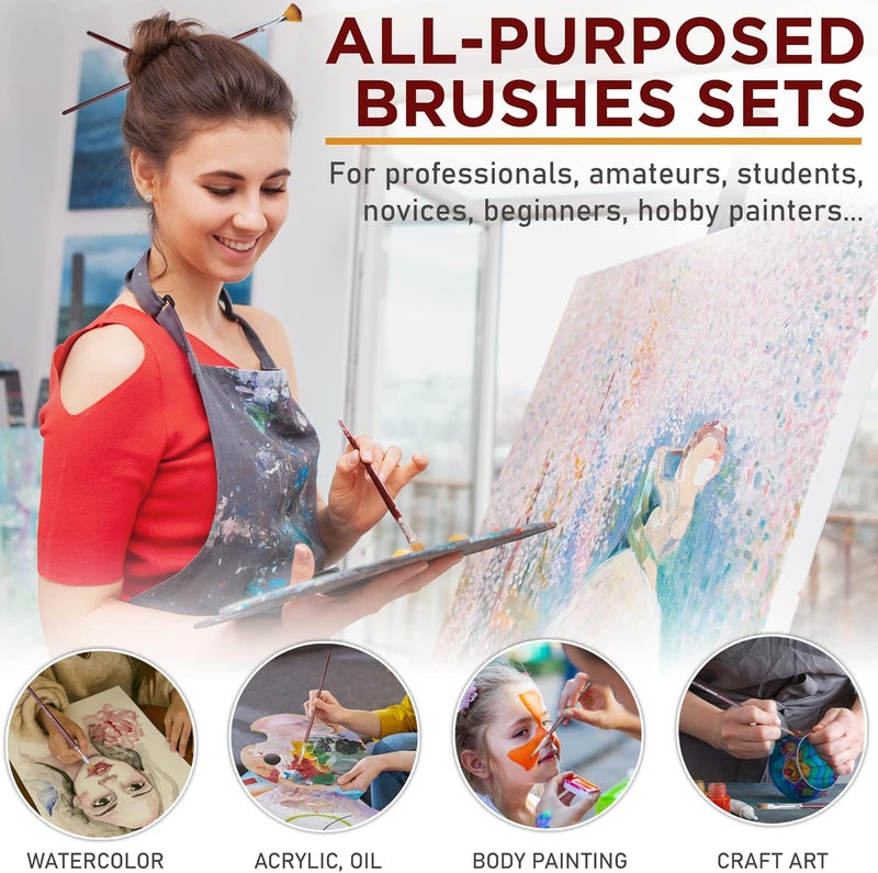 DUGATO Artist Paint Brush Set 13pcs, Long Handle Oil Acrylic Paint Brushes, Watercolor Brush Set for Body, Face, Rock, Canvas Drawing Art Crafts - Image 5