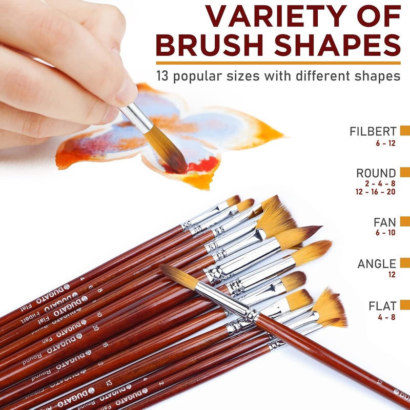 DUGATO Artist Paint Brush Set 13pcs, Long Handle Oil Acrylic Paint Brushes, Watercolor Brush Set for Body, Face, Rock, Canvas Drawing Art Crafts - Image 3