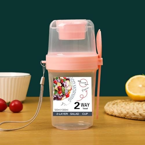 DIANZHU On The Go Breakfast Cups with Lids and Spoon,Travel Snack Container With Topping Compartment, Meal Cup Kitchen Storage Cups Container With Lid For Fruit Salad, Vegetable, Cereal - Image 5
