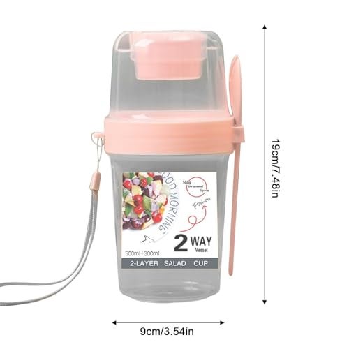 DIANZHU On The Go Breakfast Cups with Lids and Spoon,Travel Snack Container With Topping Compartment, Meal Cup Kitchen Storage Cups Container With Lid For Fruit Salad, Vegetable, Cereal - Image 2