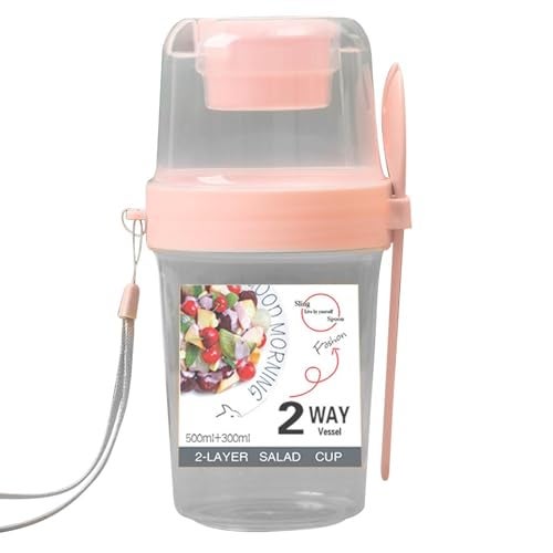 DIANZHU On The Go Breakfast Cups with Lids and Spoon,Travel Snack Container With Topping Compartment, Meal Cup Kitchen Storage Cups Container With Lid For Fruit Salad, Vegetable, Cereal - Image 1
