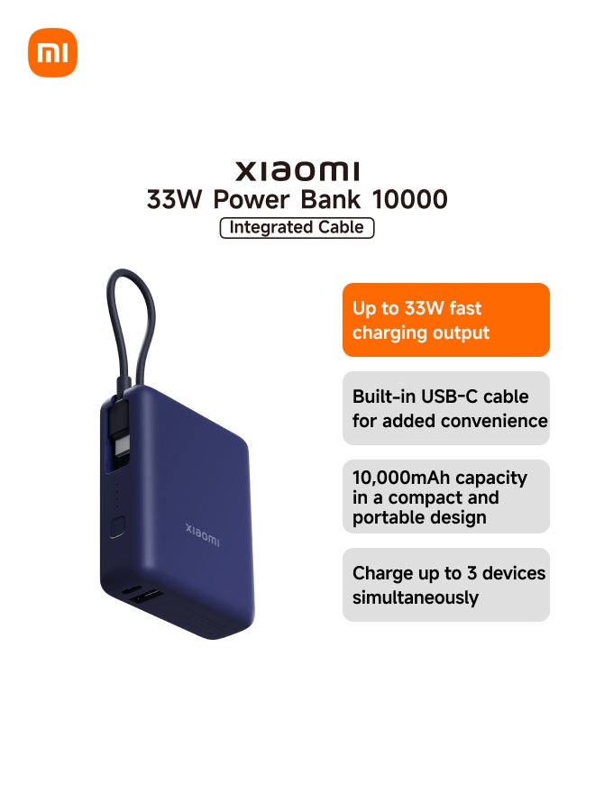 Xiaomi 10000 mAh 33W Power Bank with Built-in Cable – Fast Charging, Compact And Portable, BHR9341GL - Ice Blue - Image 1