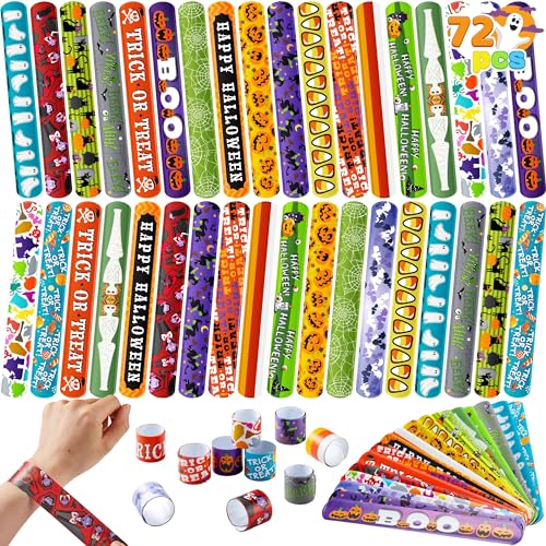 JOYIN 72 PCS Halloween Slap Bracelets for Kids Halloween Bracelets Bulk for Girls Boys Gifts Friendship Snap Bracelet for Halloween Party Favors Goodie Bag Fillers Classroom Favors - Image 1