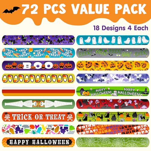 JOYIN 72 PCS Halloween Slap Bracelets for Kids Halloween Bracelets Bulk for Girls Boys Gifts Friendship Snap Bracelet for Halloween Party Favors Goodie Bag Fillers Classroom Favors - Image 5
