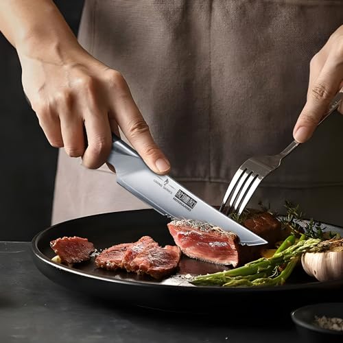 HOSHANHO Steak Knives Set of 6, Ultra Sharp 4.5 Inch Serrated Steak Knife Set, Japanese High Carbon Steel Kitchen Steak Knives with Ergonomic Handle - Image 5