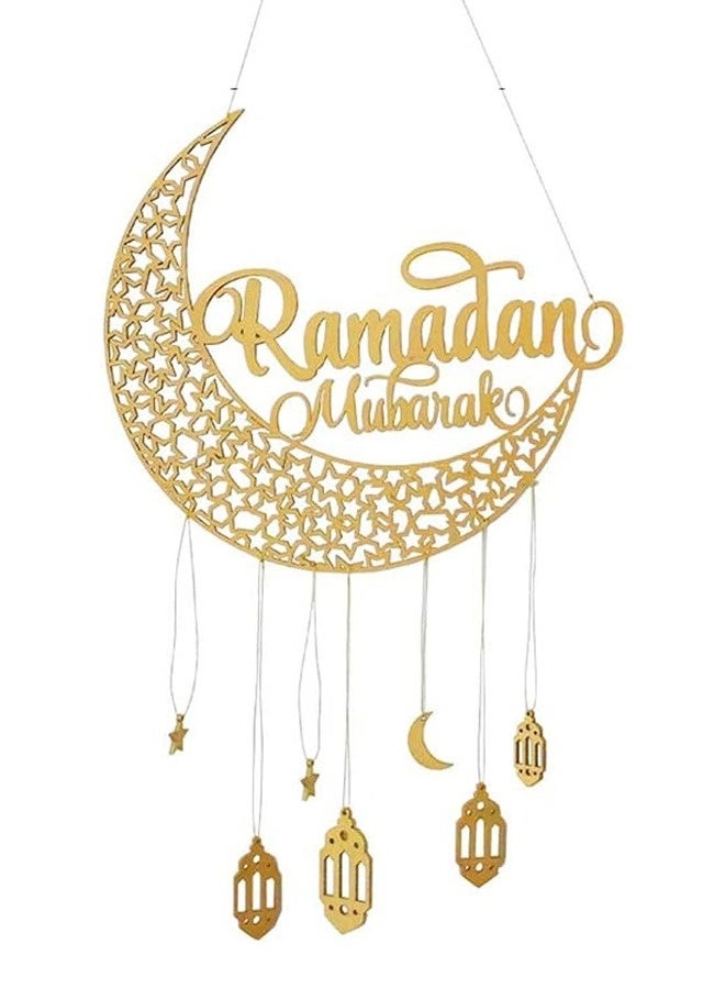 NIBEMINENT Ramadan Hanging Ornaments, Ramadan Gift, Ramadan Decorations, Eid Mubarak Decorations, Wooden Hanging Ornaments, Moon Star Castle Ornament Pendants for Home Decor - Image 1