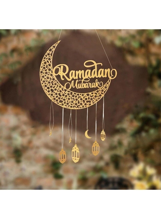NIBEMINENT Ramadan Hanging Ornaments, Ramadan Gift, Ramadan Decorations, Eid Mubarak Decorations, Wooden Hanging Ornaments, Moon Star Castle Ornament Pendants for Home Decor - Image 2
