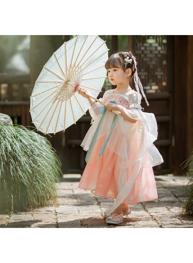 Cute Menghu Zun Chun Yan Girls' Hanfu Summer Short-sleeve Children's Ancient Costume Ru Skirt Improved Vintage-style Girls' Dress, Fairy-like Pink, Size 160 - Image 2
