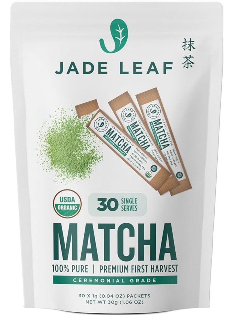 Jade Leaf Matcha Organic Ceremonial Grade Green Tea Powder Single Serve Stick Packs- Authentic Japanese Origin- 30 Count Single Serve Stick Pack Pouch - Image 1