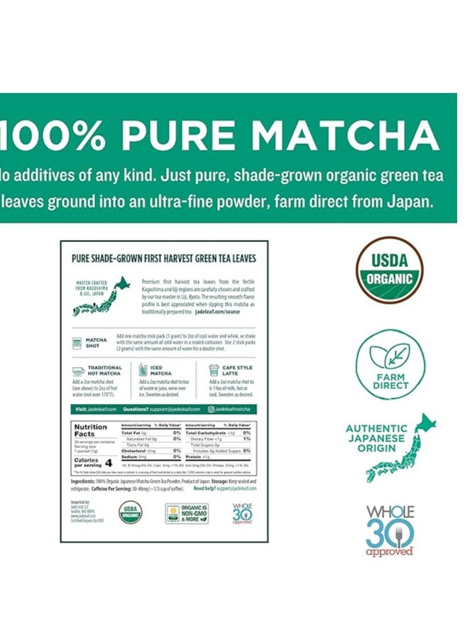 Jade Leaf Matcha Organic Ceremonial Grade Green Tea Powder Single Serve Stick Packs- Authentic Japanese Origin- 30 Count Single Serve Stick Pack Pouch - Image 3