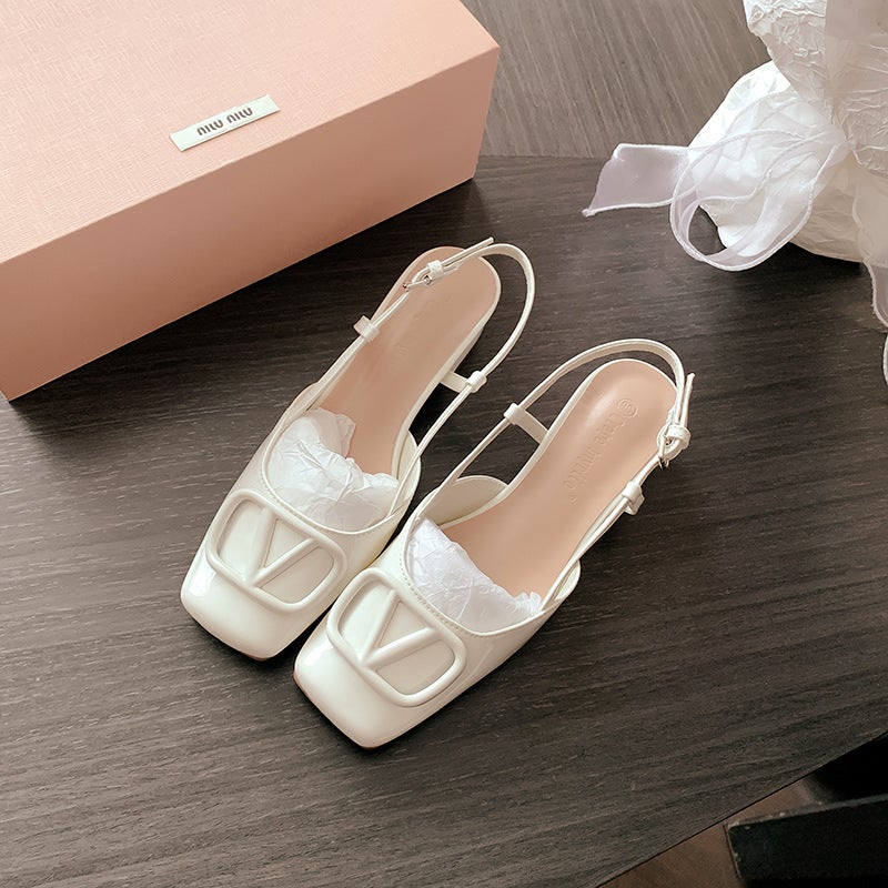 Suyin Pointed Toe V-Buckle Flat Sandals for Women White