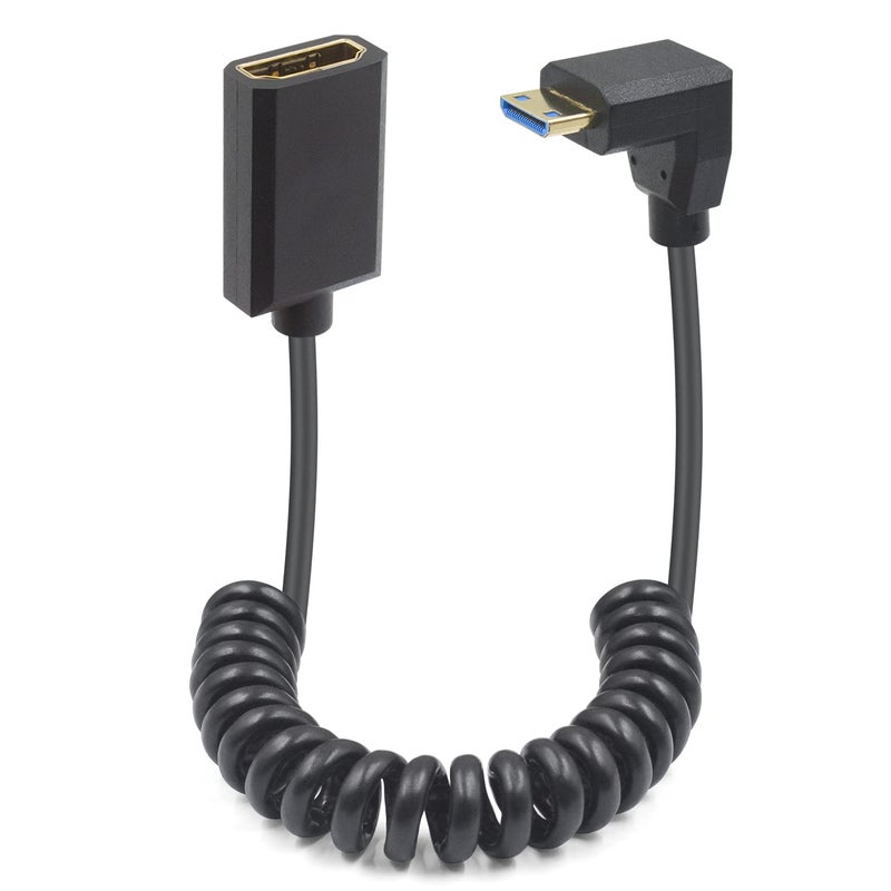 دوتك كابل تمديد 8K بزاوية سفلية من HDMI إلى Mini HDMI ملفوف بطول 4 أقدام، 48Gbps فائق النحافة من Mini ذكر إلى HDMI أنثى�� إصدار 2.1 يدعم النقل ثنائي الاتجاه للبروجيكتور وكاميرا الفيديو، 1.2 متر - Image 1