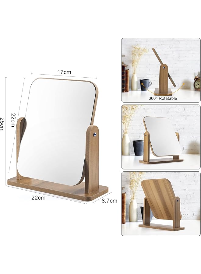 erorex Double Sided 3X Magnifying Makeup Mirror With Bamboo Stand Small Desk Table Mirror With 360° Rotation Standing Portable Cosmetic Mirror Good For Shower Shaving And Traveling Khaki - Image 4