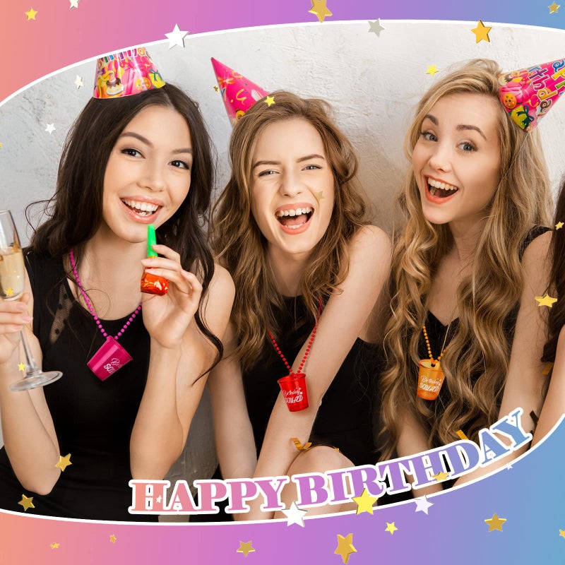 Hoolerry 12 Pcs Birthday Squad Shot Glass Necklace Shot Cups Plastic Glasses on Beaded Necklace Funny Beaded Squad Cups for Adults Birthday Wedding Party Supplies Favors, 6 Colors - Image 4