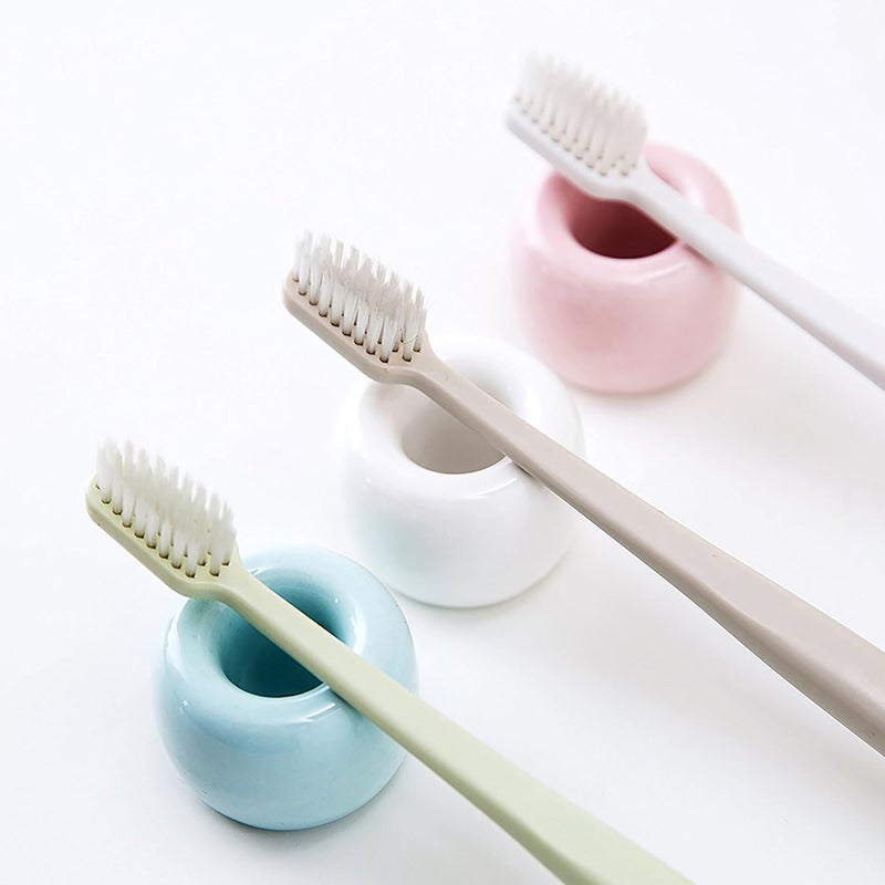 amoon Mini Ceramic Toothbrush Holder for Bathroom - Pink Small Countertop Organizer, Easy Clean Toothbrush Stand, Suit for Electric Toothbrush Head, Pens & Coffee Spoon, Pack of 2 - Image 4