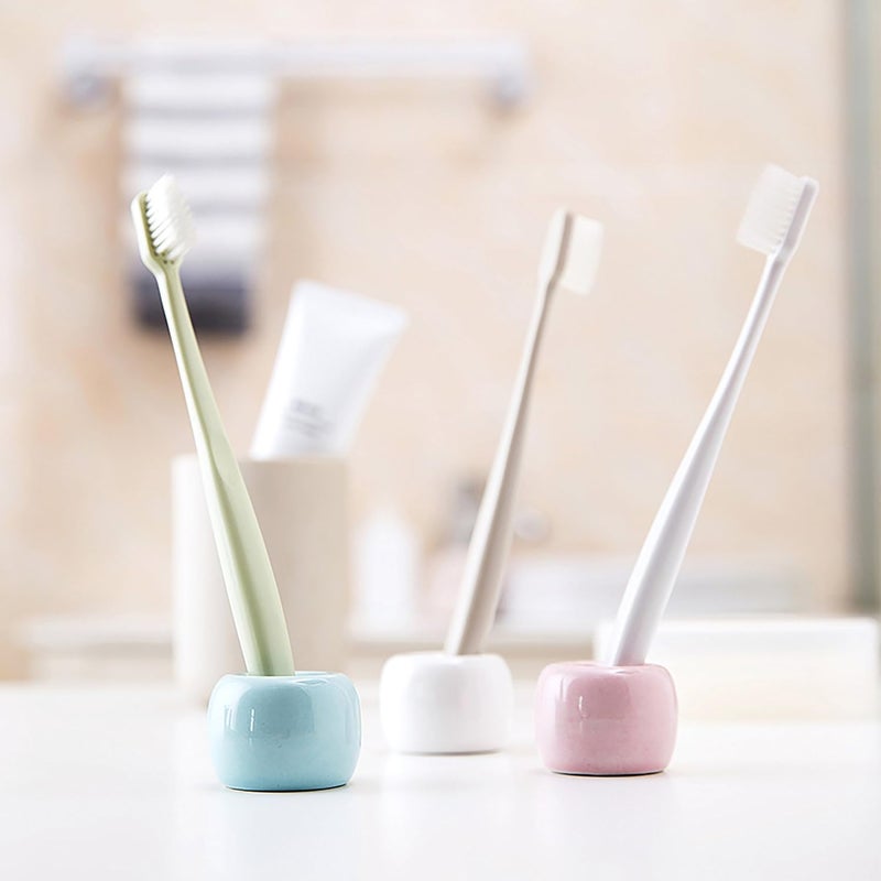 amoon Mini Ceramic Toothbrush Holder for Bathroom - Pink Small Countertop Organizer, Easy Clean Toothbrush Stand, Suit for Electric Toothbrush Head, Pens & Coffee Spoon, Pack of 2 - Image 5