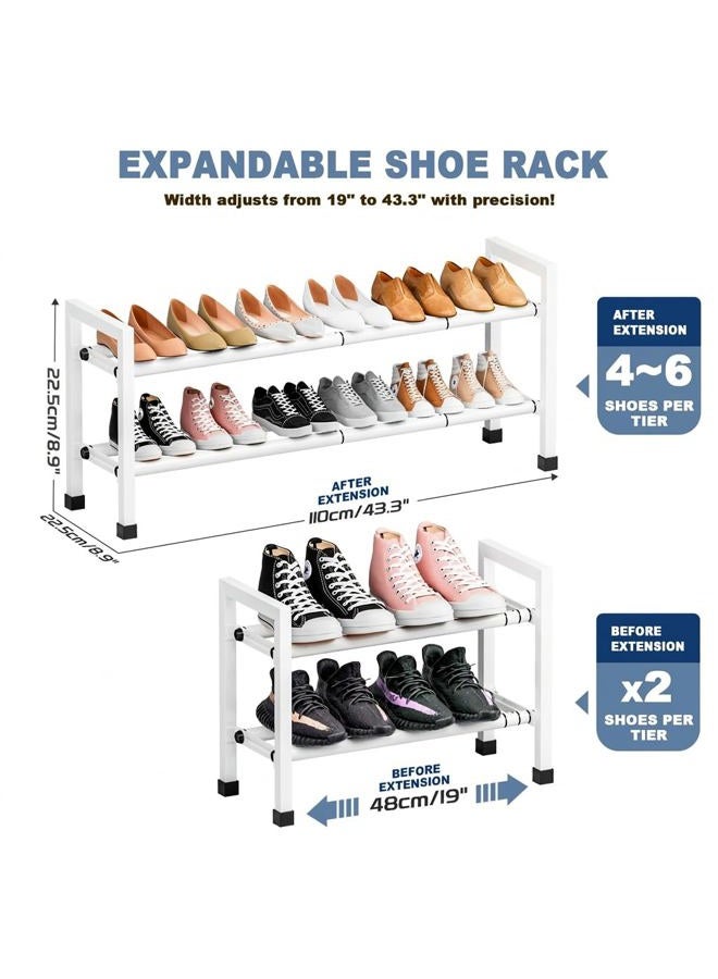 Mavivegue Expandable Shoe Rack, 2-Tier 19"-43.3" Adjustable Shoe Rack for Closet,Hall Entryway,Front Door,Garage, Sturdy Steel Space-Saving Rack, White​ - Image 2