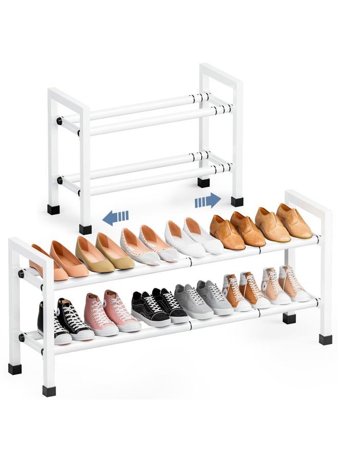 Mavivegue Expandable Shoe Rack, 2-Tier 19"-43.3" Adjustable Shoe Rack for Closet,Hall Entryway,Front Door,Garage, Sturdy Steel Space-Saving Rack, White​ - Image 1