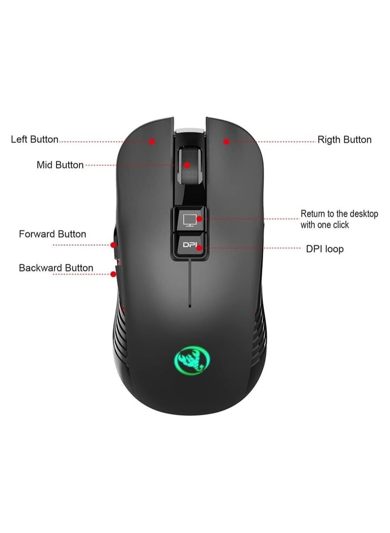 HXSJ T30 Wireless Gaming Mouse 3600 DPI Rechargeable 7 Color Back-light Breathing Comfort Gamer Mice For Computer Desktop Laptop - Image 3