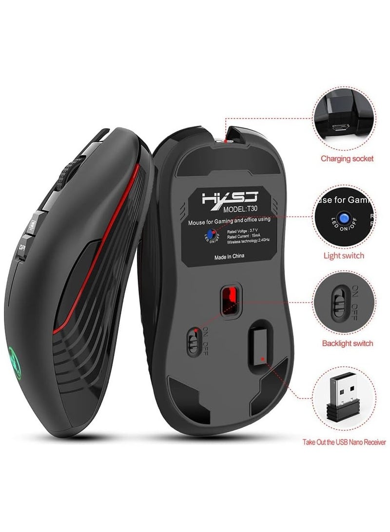 HXSJ T30 Wireless Gaming Mouse 3600 DPI Rechargeable 7 Color Back-light Breathing Comfort Gamer Mice For Computer Desktop Laptop - Image 5