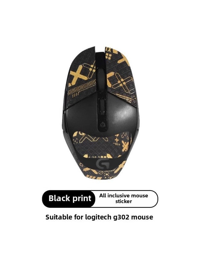For Logitech G302 Mouse Sticker G303 Anti-slip Sticker Mouse Sticker Protective Film Anti-sweat Sticker Anti-scratch Film Side Skirt Sticker-color:[All Inclusive] One Black And Gold Printed Mouse Sticker  - Image 1