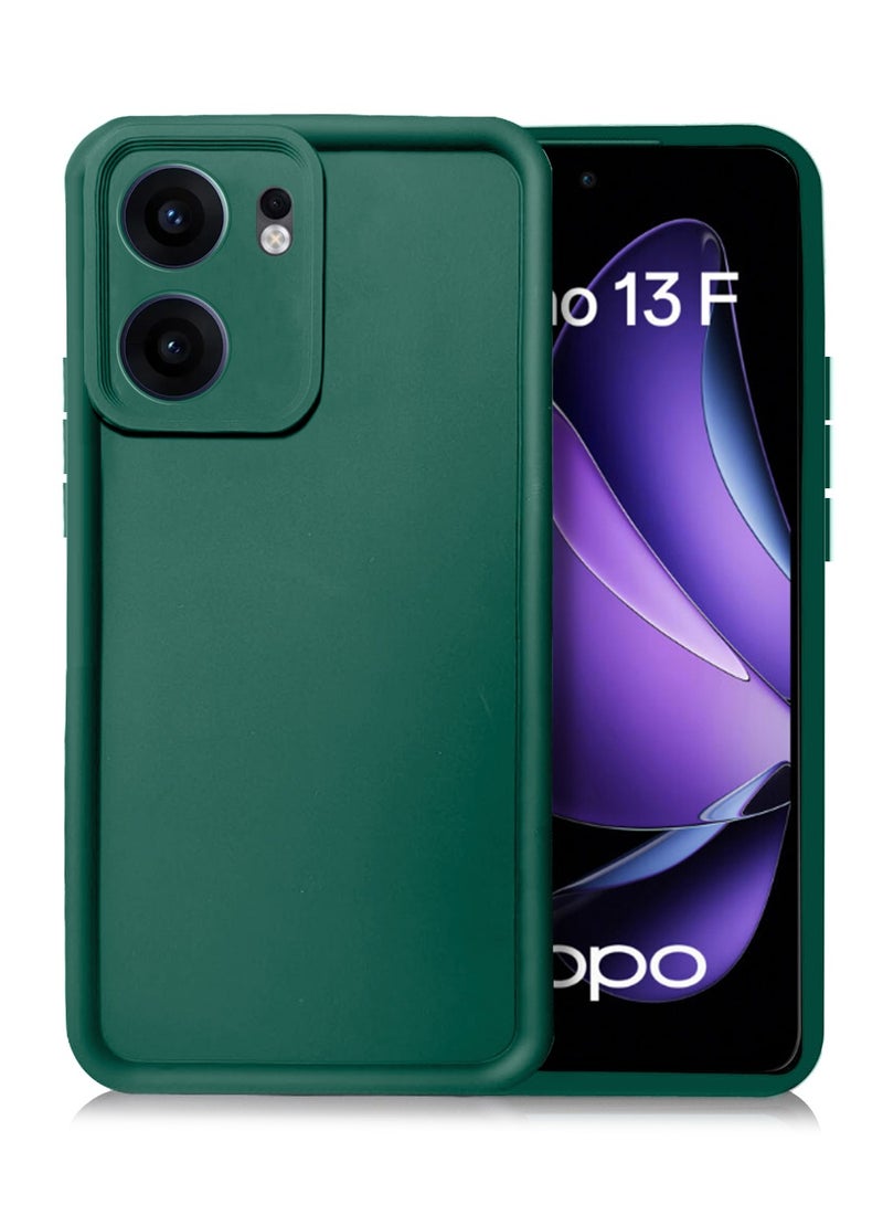 Wtech Oppo Reno13 F 4G/5G 2025 Premium Soft Liquid Silicone Full Protective Raised Lips Edges and Camera Case Cover (MCRPSN) - Dark Green - Image 1