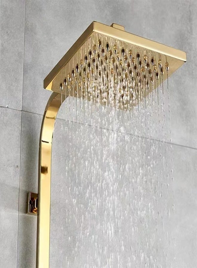 Kutis 1-Set Golden Exposed Shower System Triple Function Bathroom Shower Faucet 20cm Square Swivel Rainfall Shower Head with Handheld Adjustable Complete Set Tub Spout Wall Mount Tap Set - Image 4